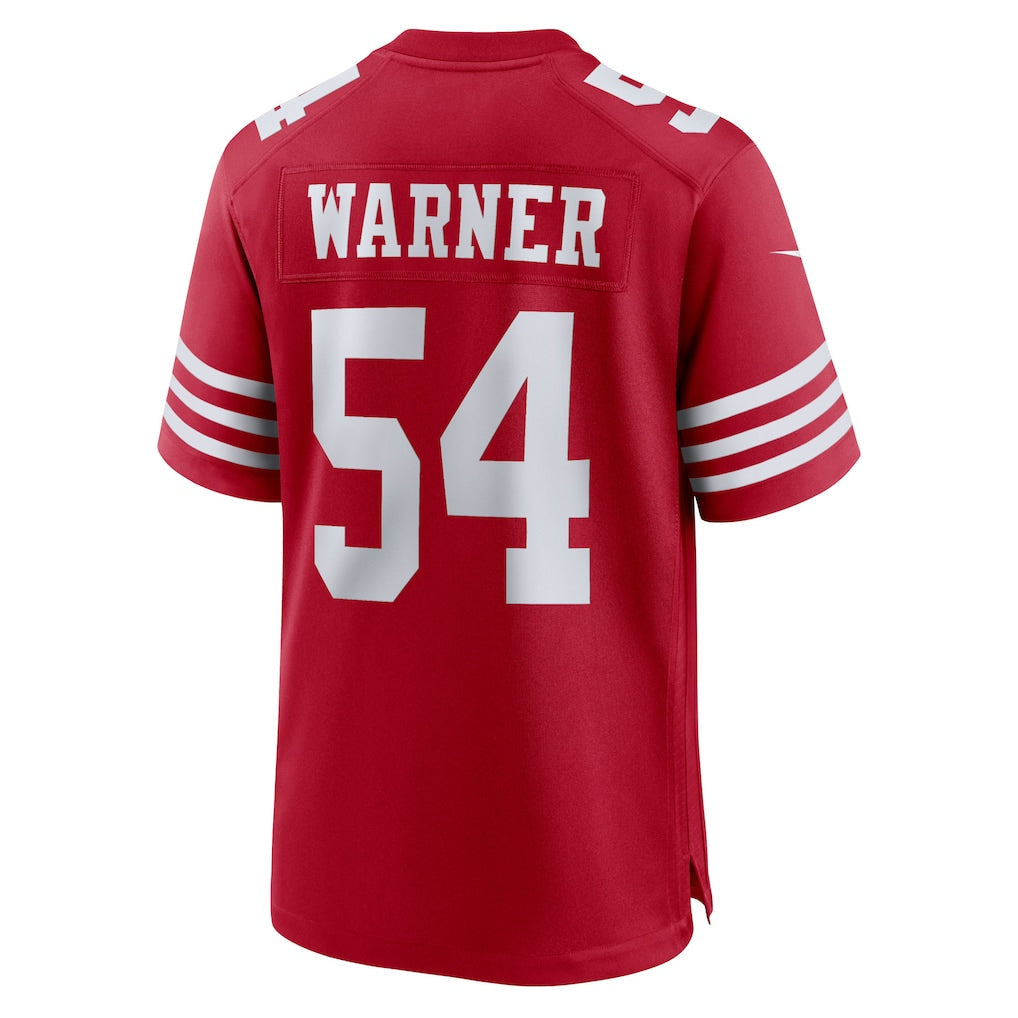 SF.49ers #54 Fred Warner Scarlet Team Game Player Jersey football jersey product view 1
