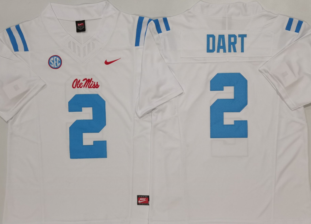 Men's Ole Miss Rebels Jaxson Dart #2 White Player Jersey sports jersey product view 1