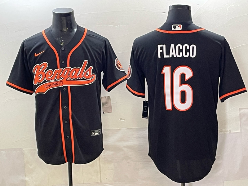 Men's Cincinnati Bengals Joe Flacco #16 Black Team Game Jersey football jersey product view 1