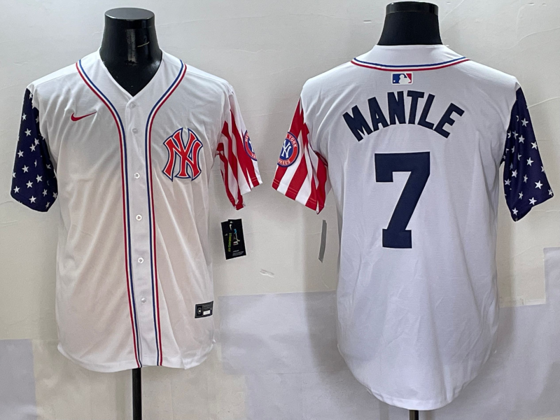 Men's New York Yankees Mickey Mantle White Team Player Game Jersey baseball jersey product view 1