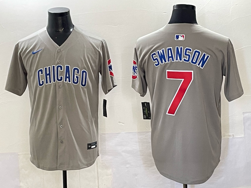Men's Chicago Cubs Dansby Swanson Gray Replica Player Jersey baseball jersey product view 1