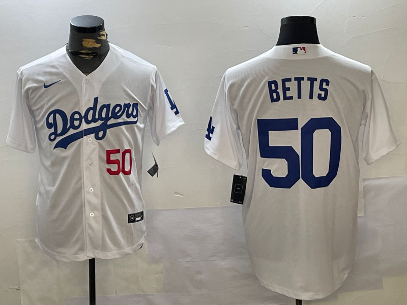 Men's Los Angeles Dodgers Mookie Betts #50 White Replica Player Jersey1 baseball jersey product view 1