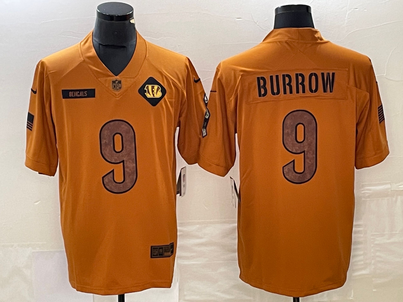 Men's Cincinnati Bengals Joe Burrow #9 Brown 2023 Salute To Service Limited Jersey1 football jersey product view 1