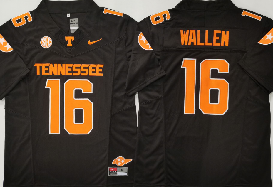 Men's Tennessee Volunteers Morgan Wallen #16 Black Game Jersey sports jersey product view 1