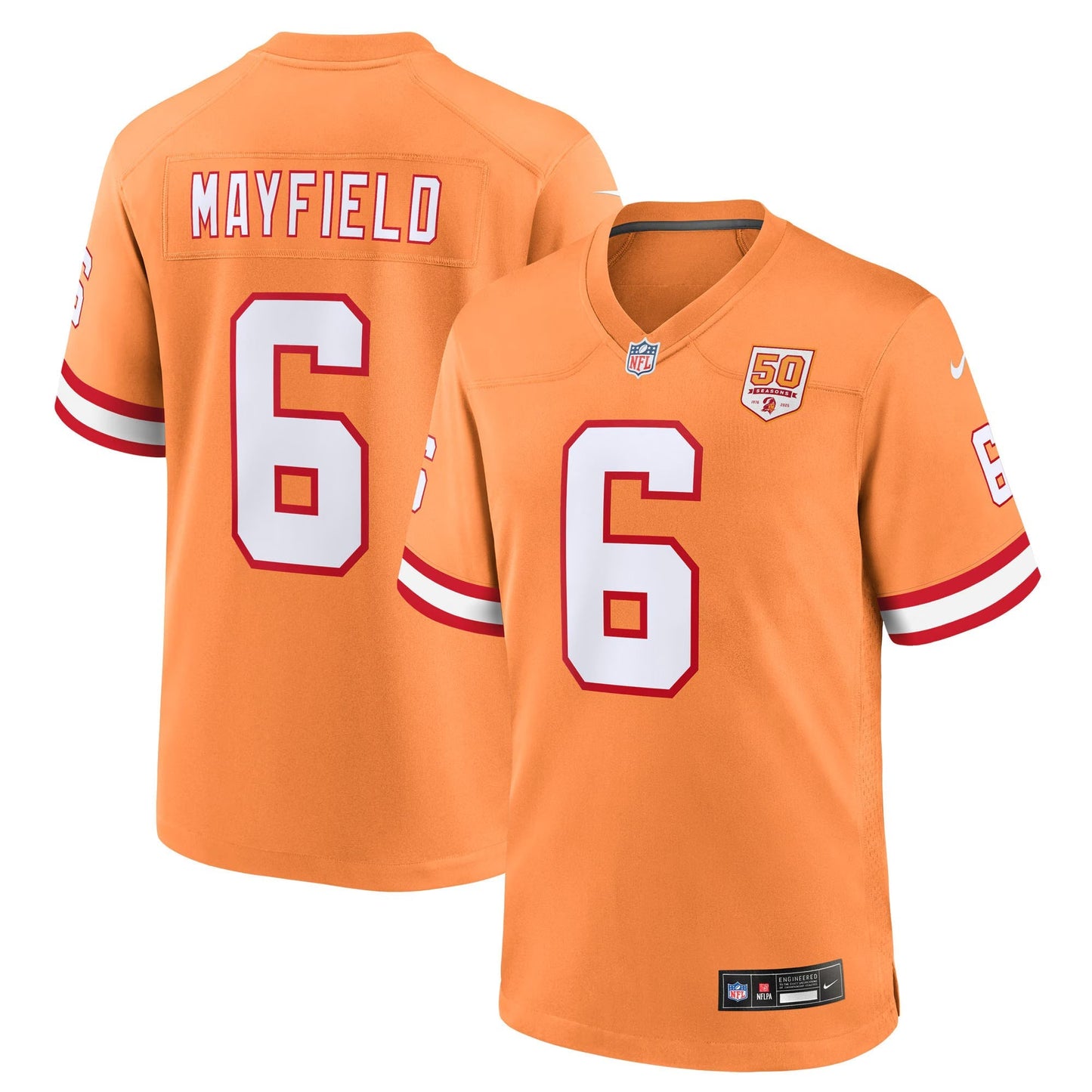 Tampa Bay Buccaneers Baker Mayfield Creamsicle 50th Season Game Jersey football jersey product view 1
