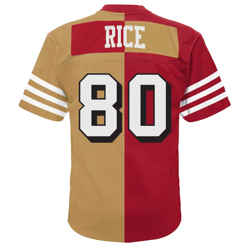 SF.49ers #80 Jerry Rice Scarlet/Gold Big & Tall Split Legacy Retired Player Replica Jersey football jersey product view 1