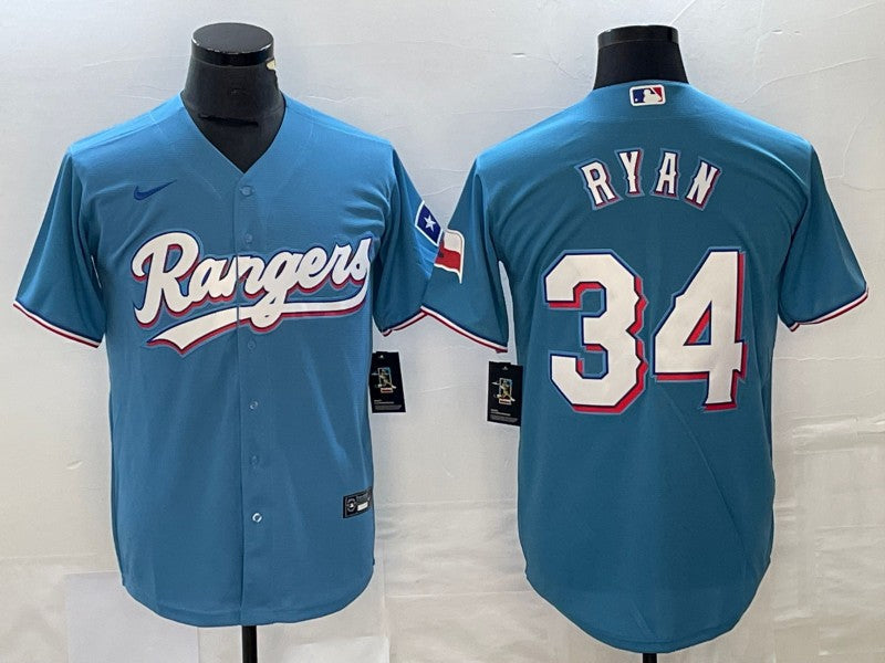 Men's Texas Rangers Nolan Ryan #34 Light Blue Replica Player Jersey baseball jersey product view 1