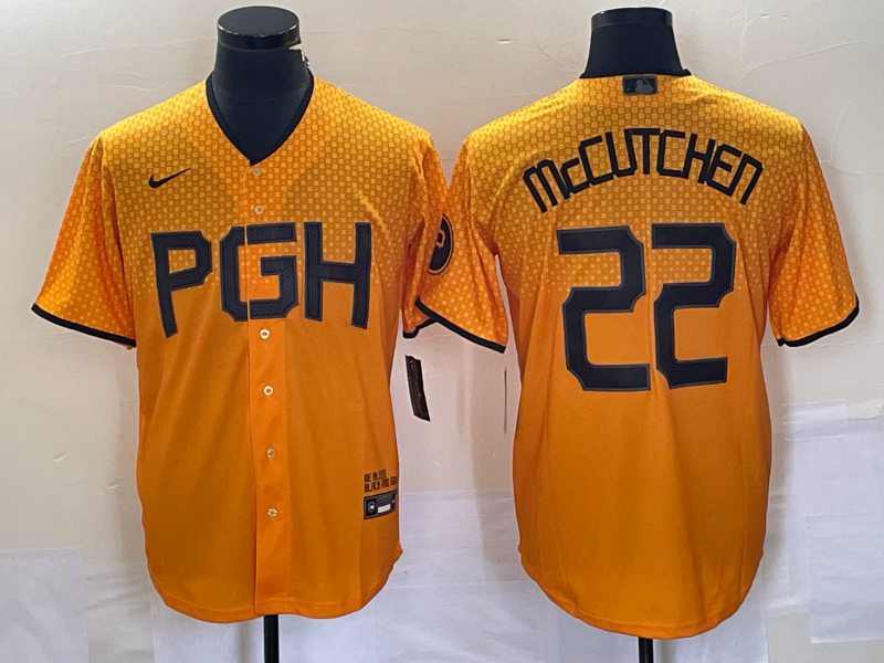Men's Pittsburgh Pirates Andrew McCutchen Gold 2023 City Connect Replica Player Jersey baseball jersey product view 1