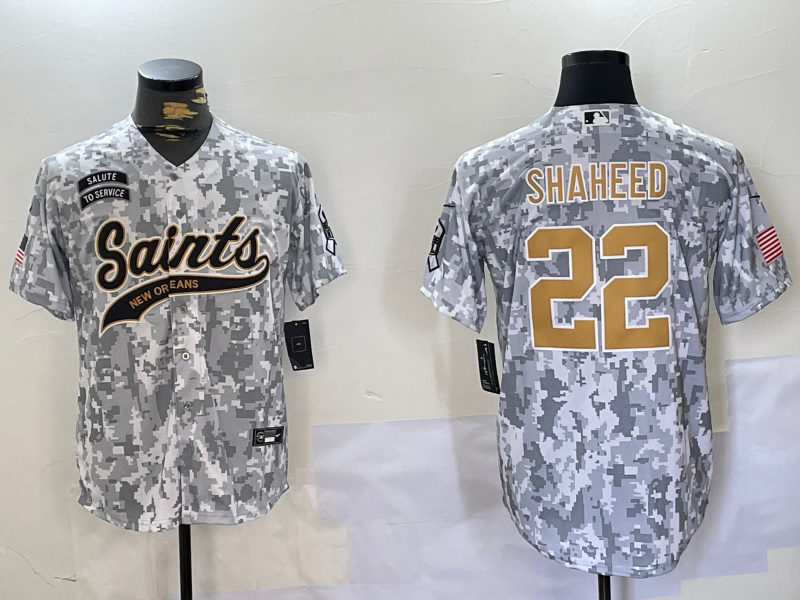 Men's New Orleans Saints Rashid Shaheed Arctic Camo 2024 Salute to Service Player Jersey football jersey product view 1
