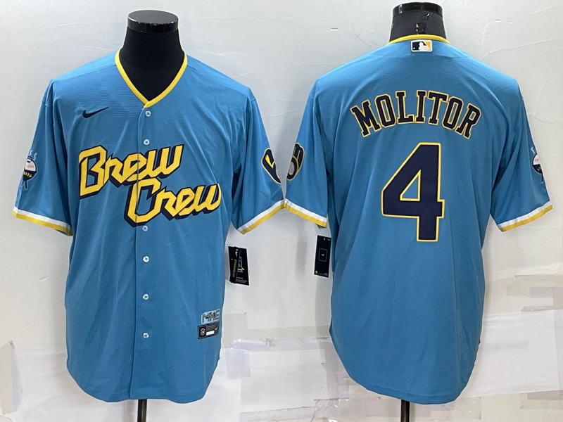 Men's Milwaukee Brewers Paul Molitor #4 Blue Stitched Jersey baseball jersey product view 1