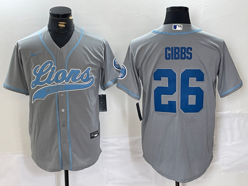 Men's Detroit Lions Jahmyr Gibbs Gray Game Jersey football jersey product view 1