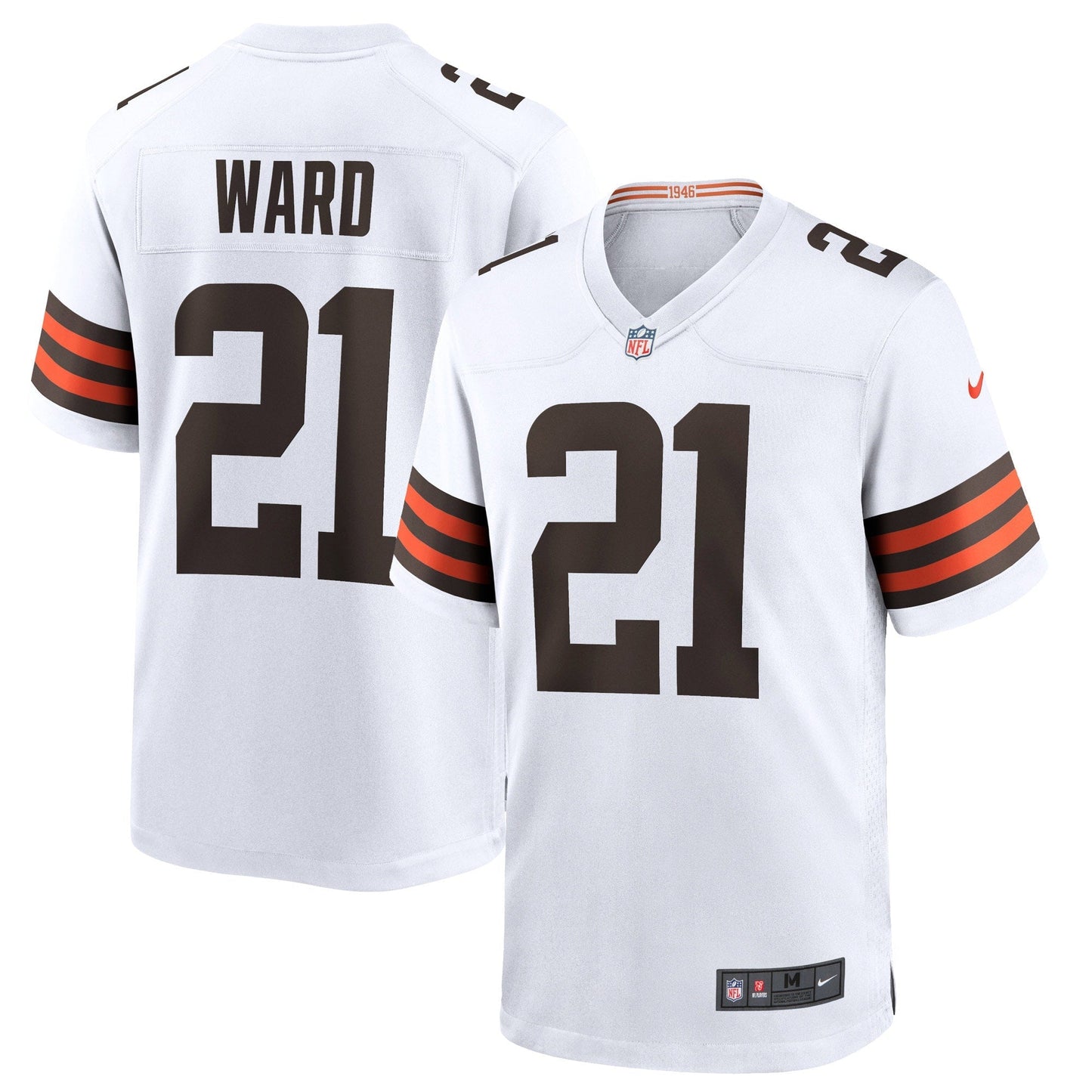 Denzel Ward Cleveland Browns Game Jersey - White football jersey product view 1