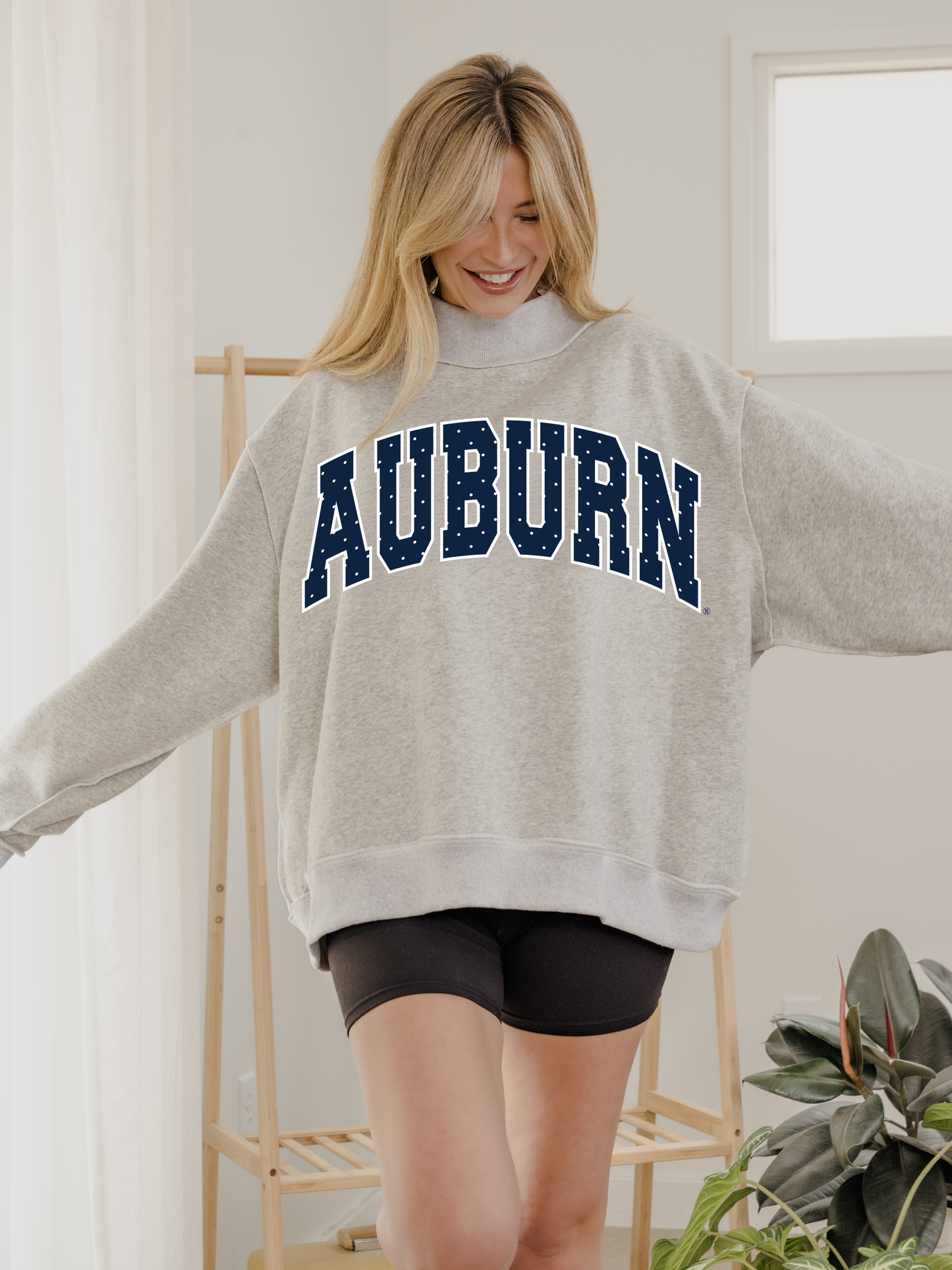 Auburn Tigers Polka Dot Puff Gray Wknd Mock Neck Sweatshirt Unisex T-shirt, Sweatshirt, Hoodie, Long Sleeve Tee - T-Shirt, Sweatshirt, Hoodie