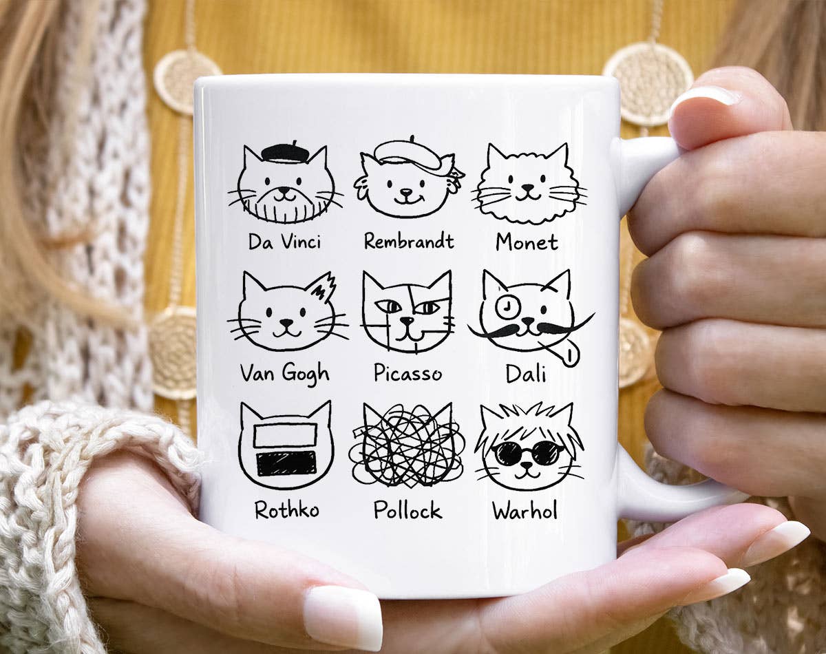 Artistic Cat Painters Warhol Da Vinci Dali Coffee Mug Unisex T-shirt, Sweatshirt, Hoodie, Long Sleeve Tee - T-Shirt, Sweatshirt, Hoodie