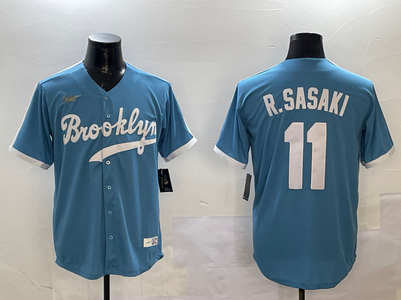 Men's Los Angeles Dodgers Roki Sasaki Light Blue Cooperstown Collection Player Jersey baseball jersey product view 1