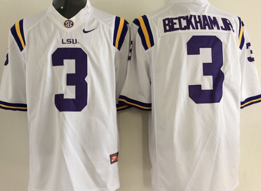 Men's LSU Tigers Odell Beckham #3 White Player Game Jersey sports jersey product view 1