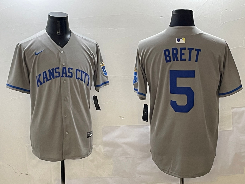 Men's Kansas City Royals George Brett #5 Gray Limited Player Jersey1 baseball jersey product view 1
