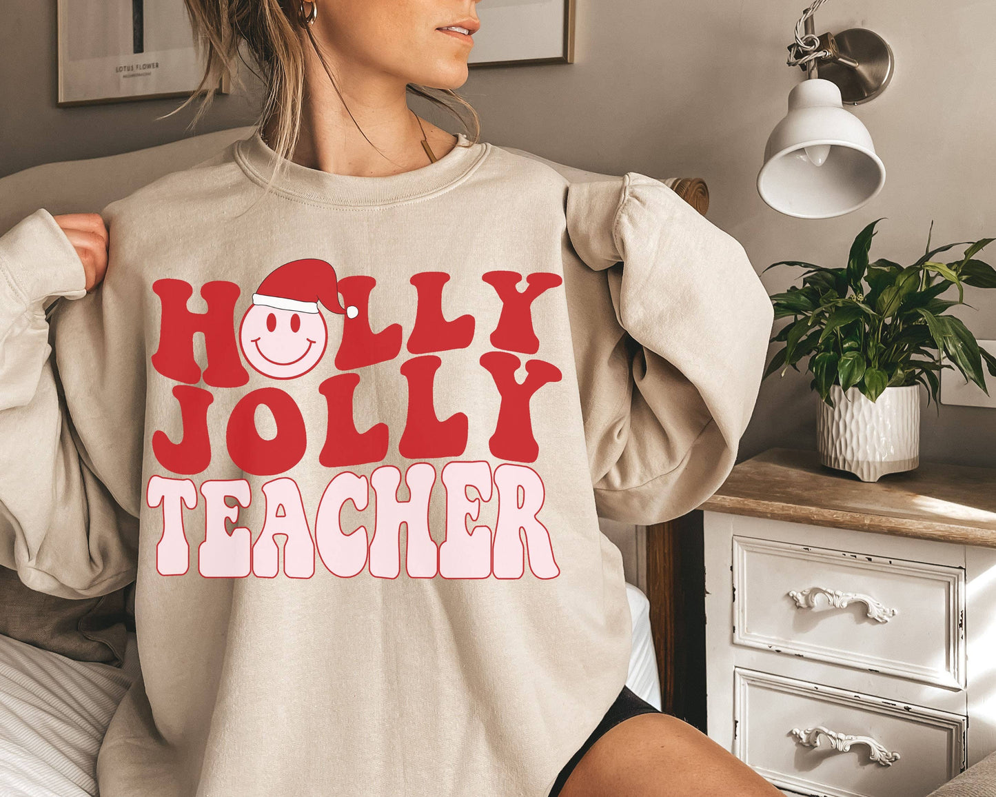 Holly Jolly Teacher Christmas Sweatshirt- Cute & Festive Unisex T-shirt, Sweatshirt, Hoodie, Long Sleeve Tee - T-Shirt, Sweatshirt, Hoodie