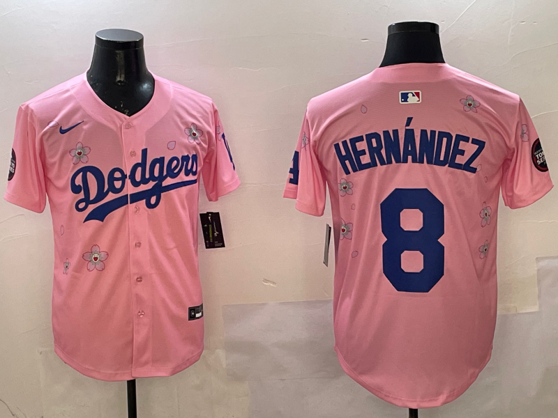 Men's Los Angeles Dodgers Enrique Hernandez Pink Alternate Replica Player Jersey baseball jersey product view 1