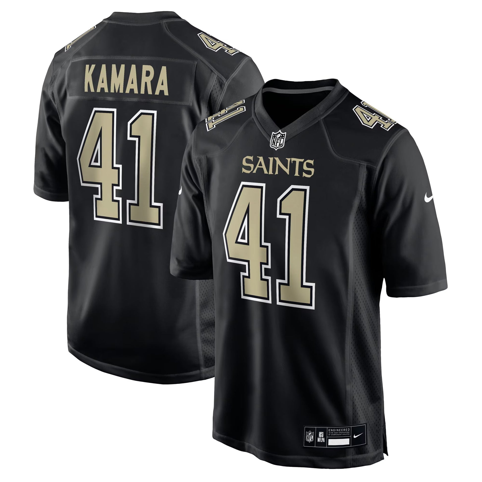 New Orleans Saints Alvin Kamara Carbon Black Fashion Game Jersey football jersey product view 1