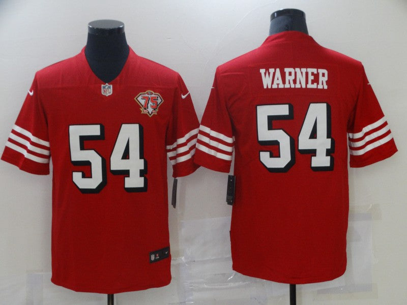 Men's San Francisco 49ers Fred Warner #54 Red 75th Anniversary Game Jersey1 football jersey product view 1