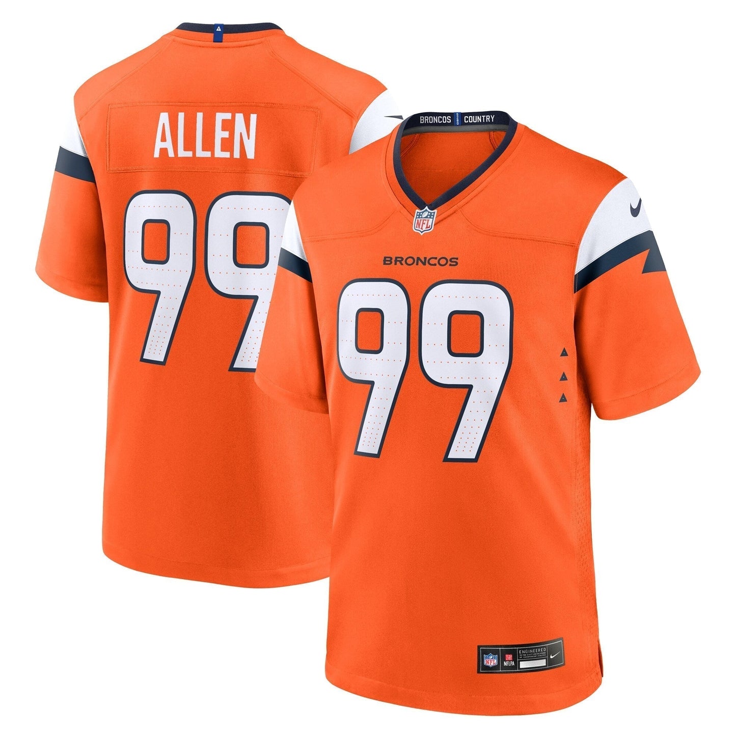 Zach Allen Denver Broncos Team Game Jersey - Orange football jersey product view 1