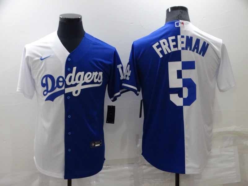 Men's Los Angeles Dodgers Freddie Freeman #5 White/Blue Replica Baseball Jersey1 baseball jersey product view 1