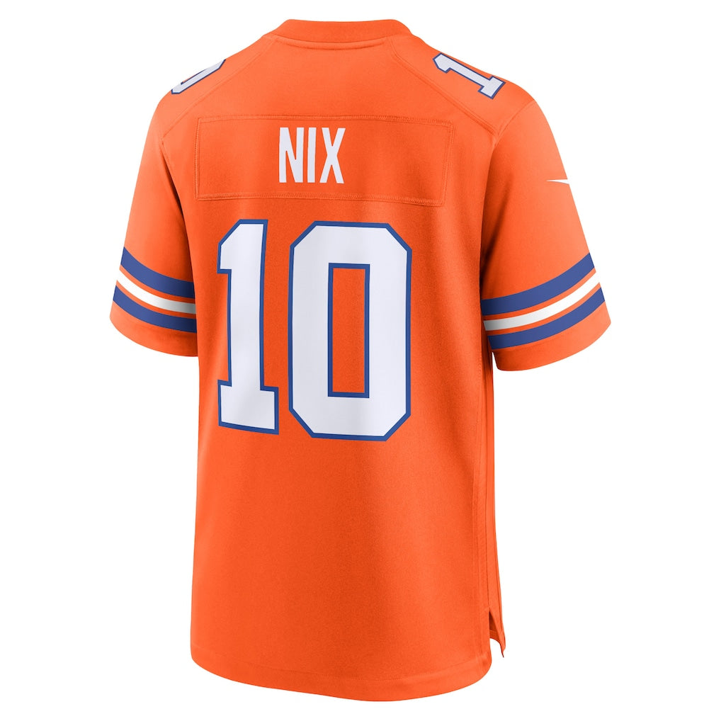 D.Broncos #10 Bo Nix Orange Mile High Collection 1977 Throwback Player Game Jersey football jersey product view 1