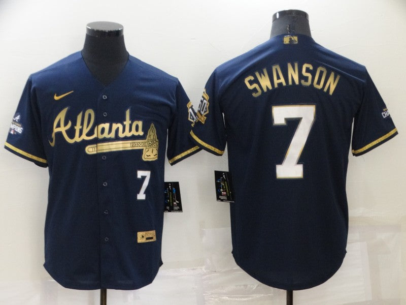 Men's Atlanta Braves Dansby Swanson Navy Fashion Stitched Jersey baseball jersey product view 1