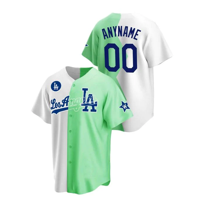 Men's Los Angeles Dodgers White/Green Replica Custom Jersey baseball jersey product view 1