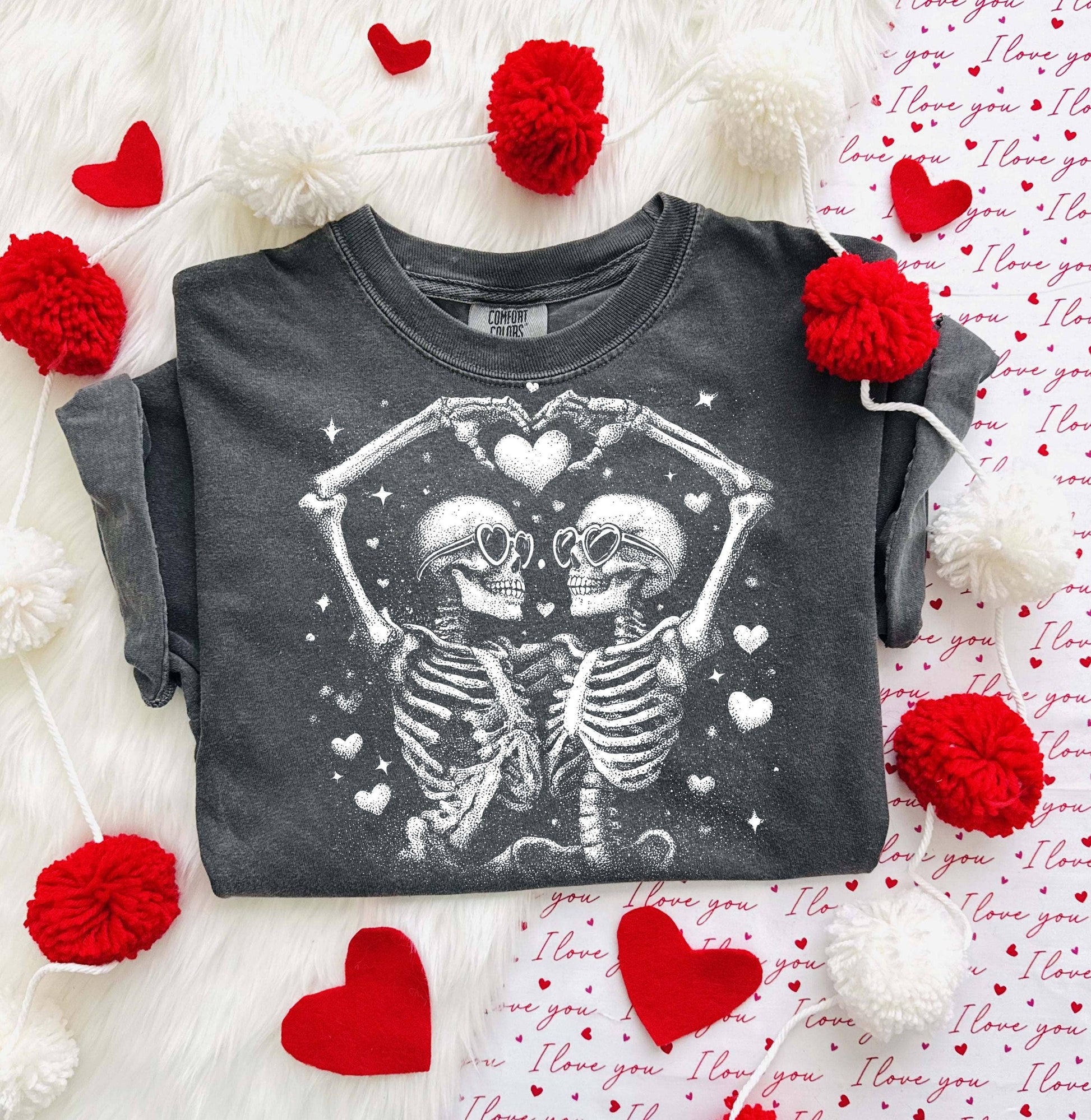 Romantic Skeleton Love Heart Hands Gothic Shirt Unisex T-shirt, Sweatshirt, Hoodie, Long Sleeve Tee - T-Shirt, Sweatshirt, Hoodie