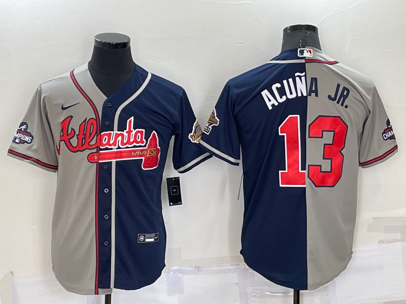 Men's Atlanta Braves Ronald Acuna Jr. #13 Navy/Gray Stitched Jersey baseball jersey product view 1