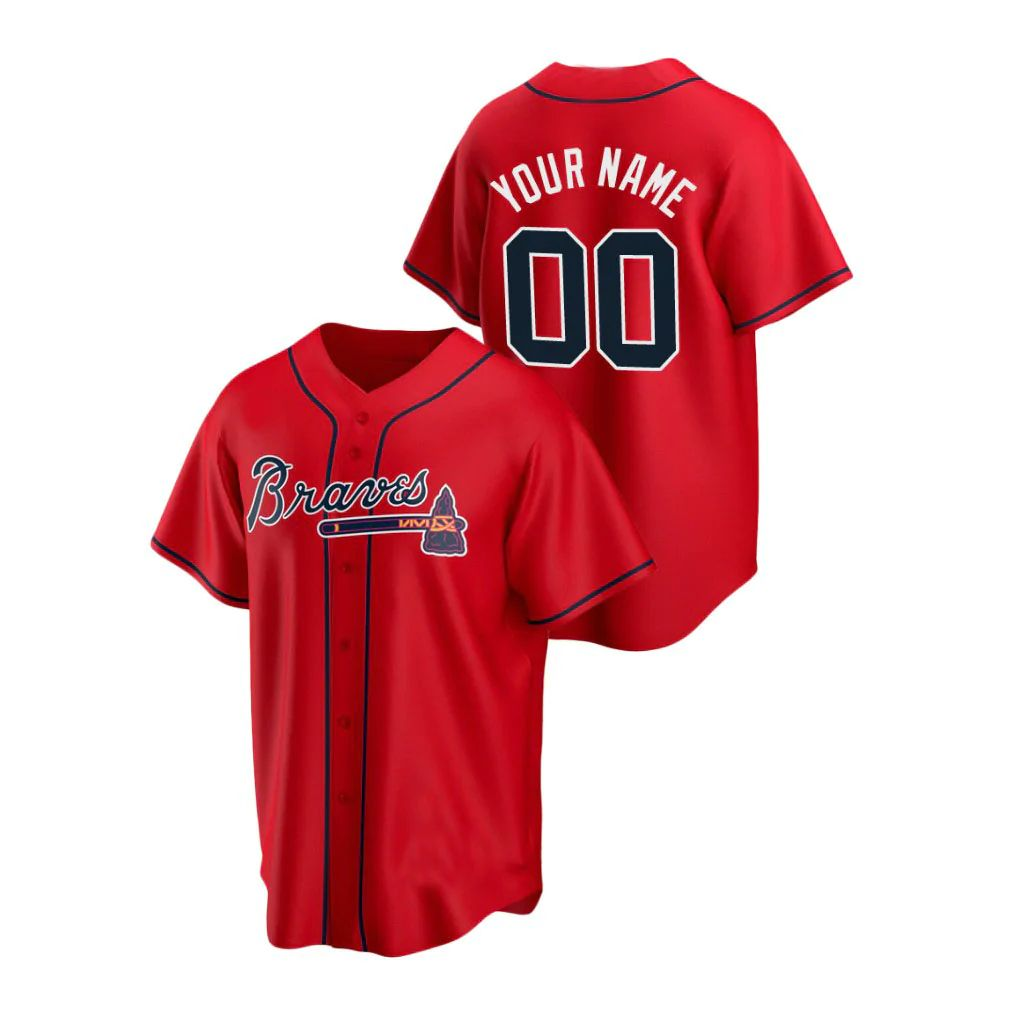 Men's Atlanta Braves Red Replica Custom Jersey baseball jersey product view 1