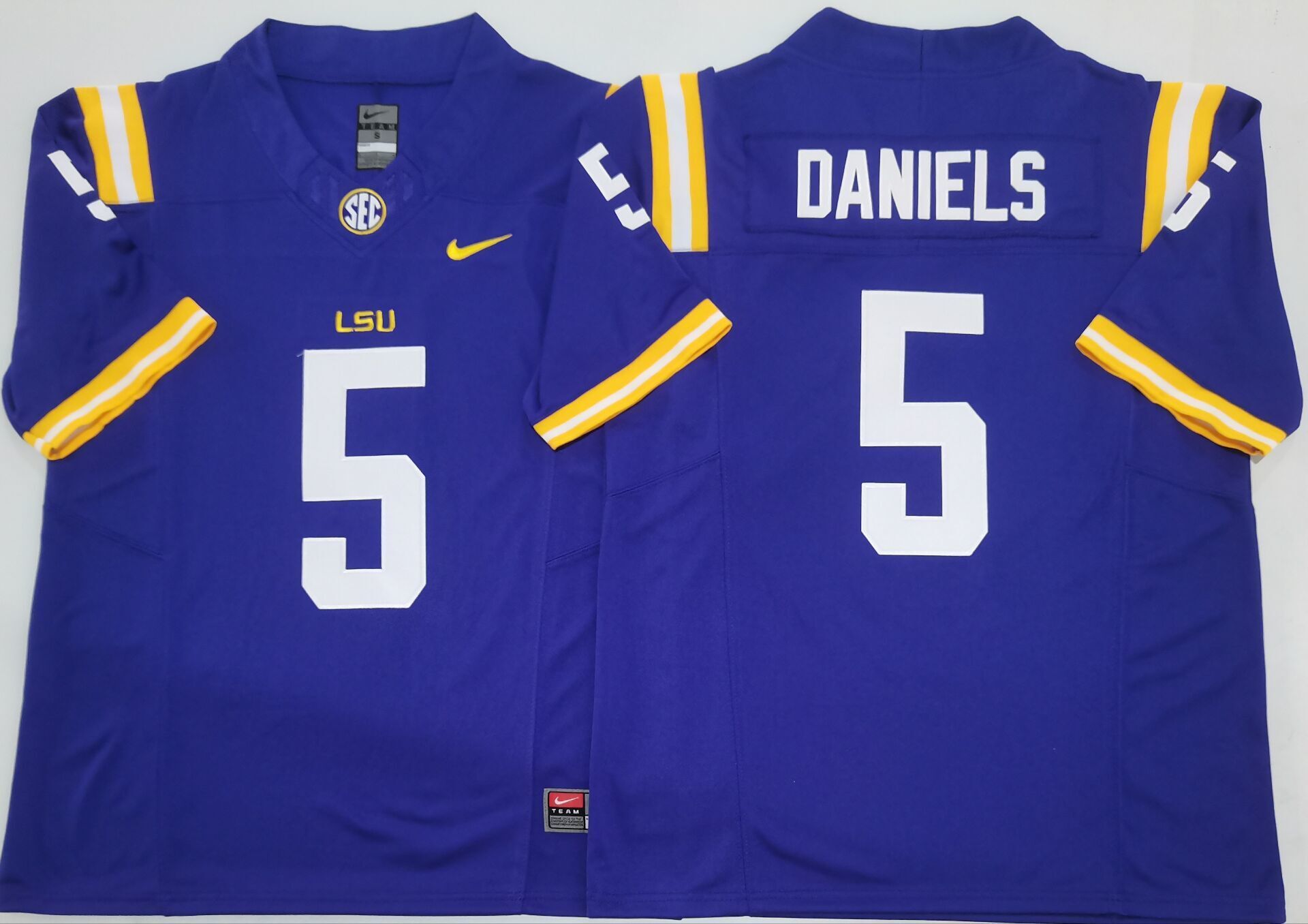 Men's LSU Tigers Jayden Daniels Purple Player Jersey sports jersey product view 1