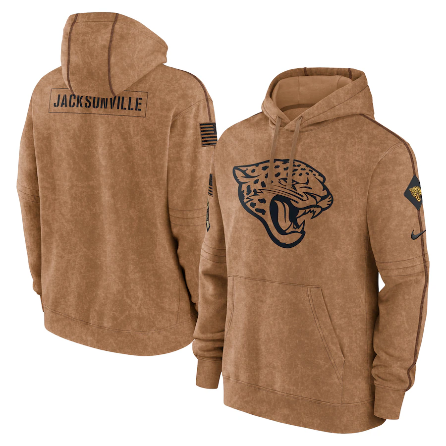 Men's Jacksonville Jaguars Brown 2023 Salute To Service Club Pullover Hoodie football jersey product view 1