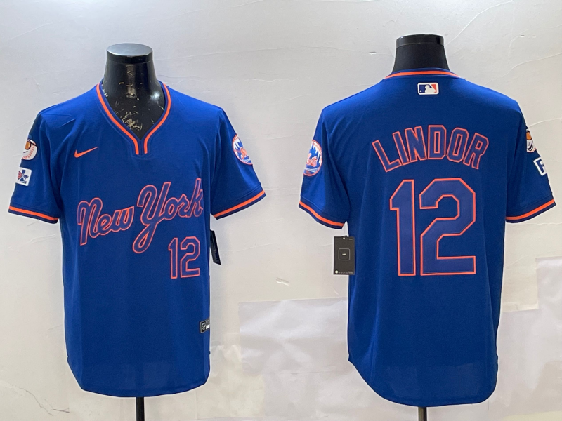 Men's New York Mets Francisco Lindor Royal Replica Player Jersey baseball jersey product view 1