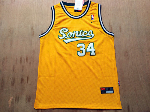 SuperSonics No. 34 Ray Allen Retro Yellow Premium Mesh basketball jersey product view 1