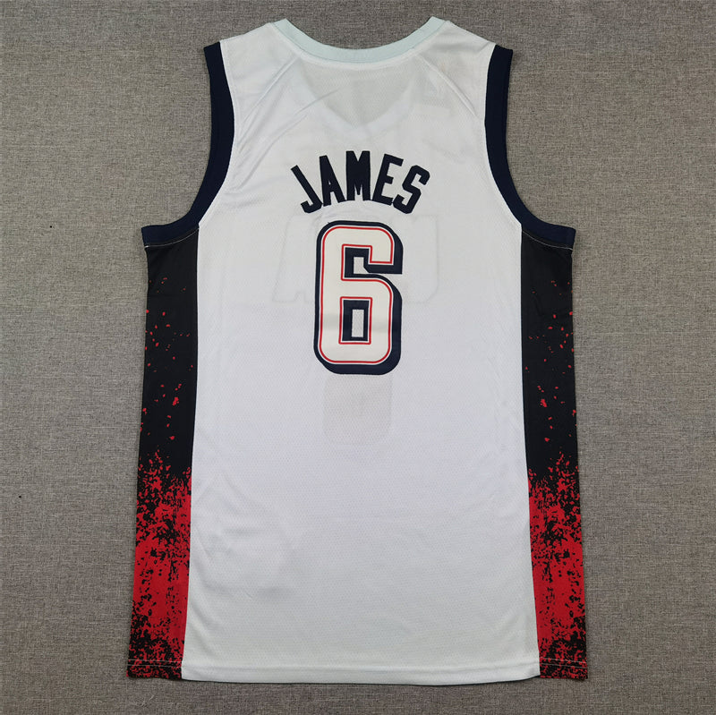 Men's 2024 USA Dream Team LeBron James #6 White Authentic Player Jersey basketball jersey product view 2