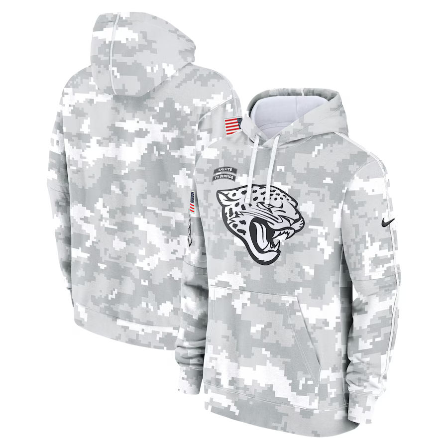 Men's Jacksonville Jaguars Arctic Camo 2024 Salute to Service Club Fleece Pullover Hoodie football jersey product view 1