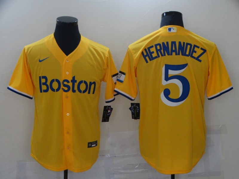 Men's Boston Red Sox Enrique Hernandez Yellow Replica Baseball Jersey baseball jersey product view 1