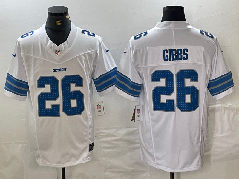 Men's Detroit Lions Jahmyr Gibbs #26 White Vapor F.U.S.E. Limited Jersey1 football jersey product view 1