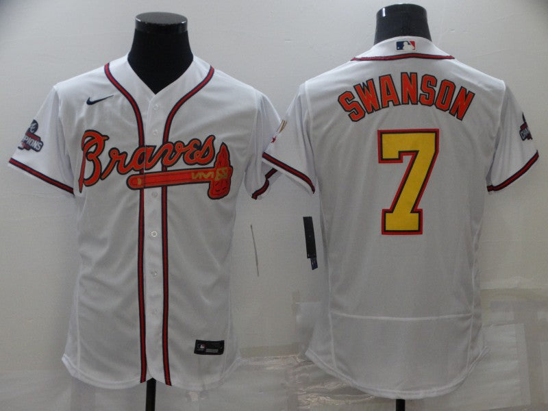 Men's Atlanta Braves Dansby Swanson White Replica Jersey Champion Edition baseball jersey product view 1