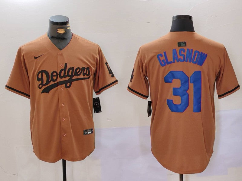 Men's Los Angeles Dodgers Tyler Glasnow Brown Game Player Jersey baseball jersey product view 1