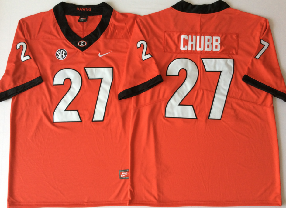 Men's Georgia Bulldogs Nick Chubb #27 Red Player Game Jersey sports jersey product view 1