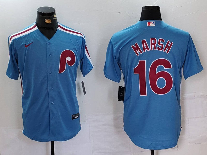 Men's Philadelphia Phillies Brandon Marsh Light Blue Alternate Limited Jersey baseball jersey product view 1