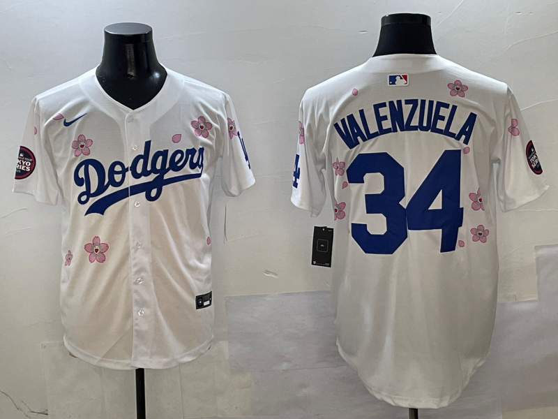 Men's Los Angeles Dodgers Fernando Valenzuela White Player Jersey baseball jersey product view 1
