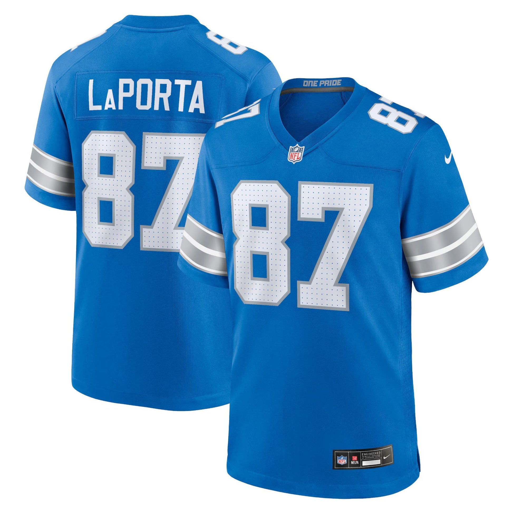 Detroit Lions Sam LaPorta Blue Game Jersey football jersey product view 1
