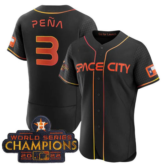 #3 Jeremy Pena Houston Astros 2023 SPACE CITY CHAMPIONS FLEX JERSEY ¨C black ALL STITCHED Baseball Jerseys baseball jersey product view 1