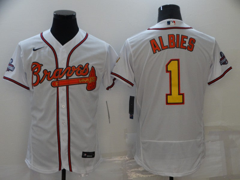 Men's Atlanta Braves Ozzie Albies White Replica Jersey Champion Edition baseball jersey product view 1