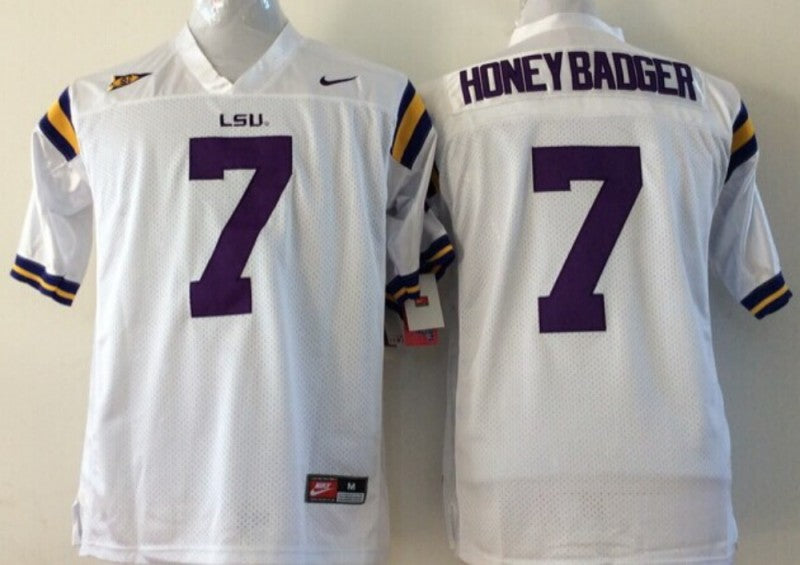 Men's LSU Tigers Honey Badger #7 White Player Game Jersey sports jersey product view 1